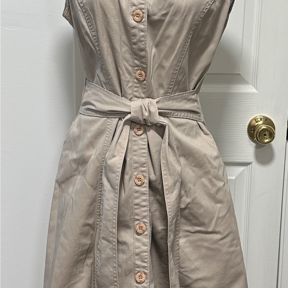 Gloria Vanderbilt Taupe Button-Front Midi Dress